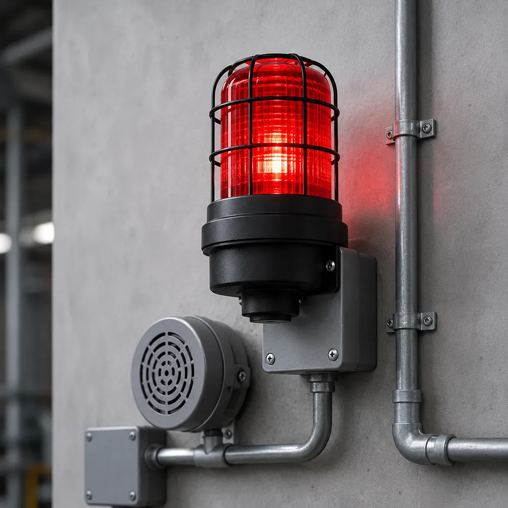 Red alarm light with audible alarm system